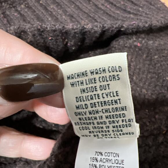 L.L. Bean Brown Chunky Knit Open Front Shawl Collar Cardigan Sweater Women Large - Picture 9 of 11